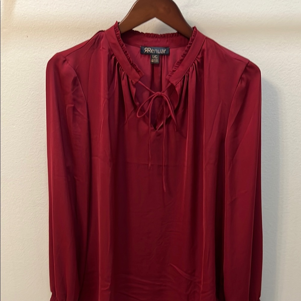 Renuar Women's Deep Burgundy Tie-Neck Blouse